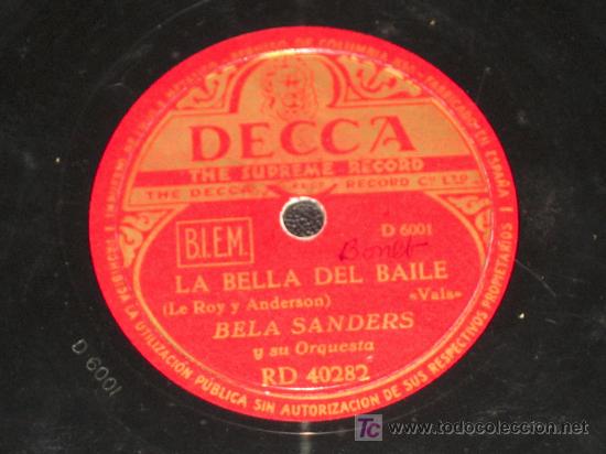 Discos de pizarra: BELA SANDERS - LA BELLA DEL BAILE - TOBOGAN - Foto 1