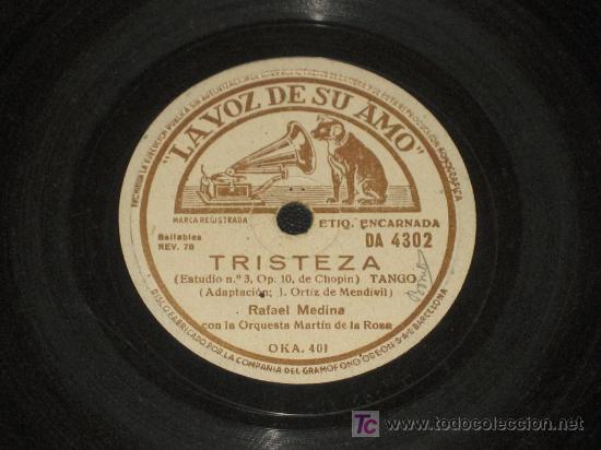 Discos de pizarra: RAFAEL MEDINA - TRISTEZA - PERFIDIA - Foto 1