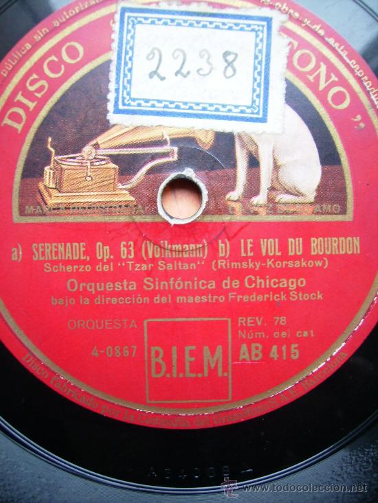 Discos de pizarra: orquesta sinfonica de chicago. valse triste. serenade. le vol du bourdon - Foto 1