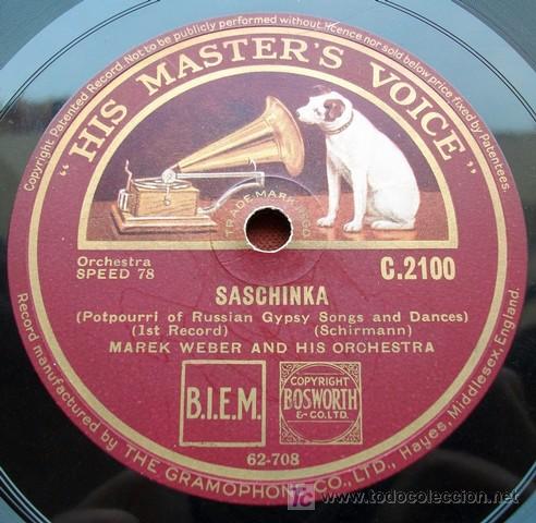 Discos de pizarra: HMV C 2100 - CANCIONES RUSOS DE GITANOS - MAREK WEBER - SASCHINKA - Foto 1