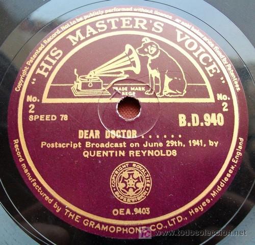 Discos de pizarra: HMV BD 940 - QUENTIN REYNOLDS - DEAR DOCTOR 10 - Foto 2