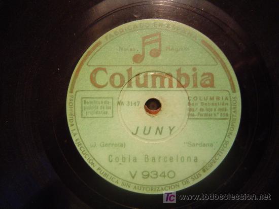 Discos de pizarra: DISCO GRAMOFONO COLUMBIA - JUNY - COBLA BARCELONA - Foto 1