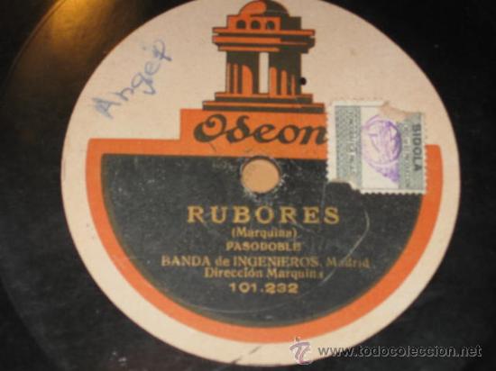 Discos de pizarra: Rubores, pasodoble y La java de ministriles. Marquina. Banda de ingenieros de Madrid. 101232
