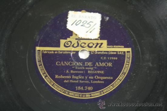 Discos de pizarra: Disco de Pizarra ODEON para Gram&oacute;fono - Roberto Inglez y su Orquesta - Foto 1