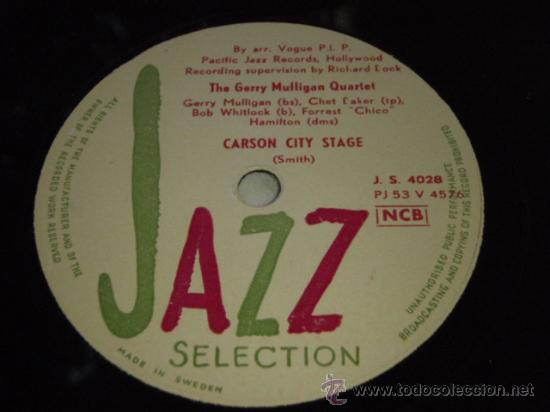 Discos de pizarra: THE GERRY MULLIGAN QUARTET with CHET BAKER ( CARSON CITY STAGE - CHERRY ) JAZZ SELECTION* - Foto 2
