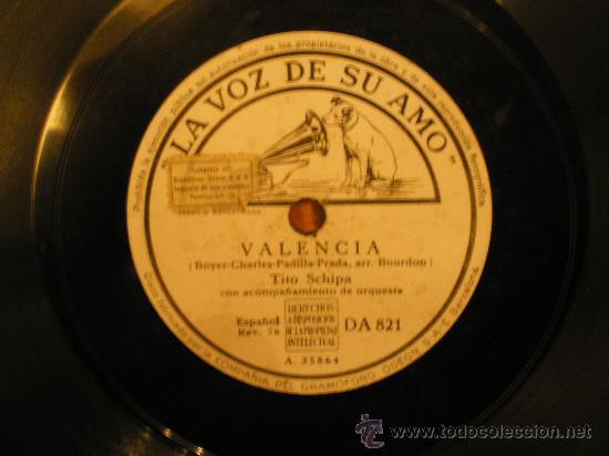 Discos de pizarra: TITO SCHIPA: VALENCIA / AMAPOLA - Foto 1