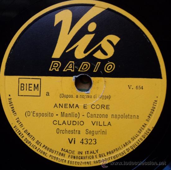 Discos de pizarra: Claudio Villa, Anema e Core, Na`sera e maggio, Edicion Italiana - Foto 1