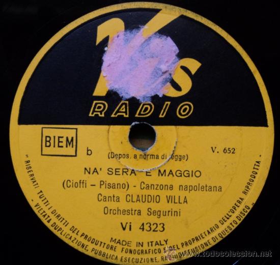 Discos de pizarra: Claudio Villa, Anema e Core, Na`sera e maggio, Edicion Italiana - Foto 2