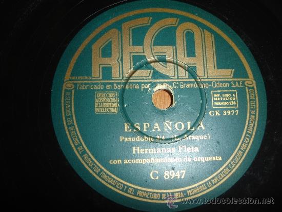 Discos de pizarra: DISCO DE PIZARRA DE LAS HERMANAS FLETA PASODOBLE - Foto 1