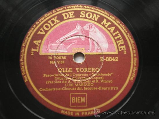 Discos de pizarra: LUIS MARIANO: OLLE TORERO / CHANT DU SERENO - Foto 1