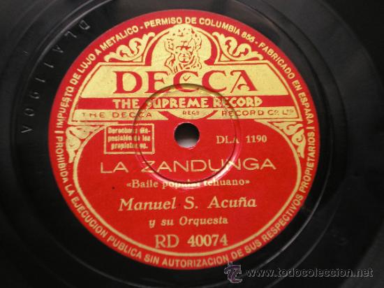 Discos de pizarra: MANUEL S. ACU&Ntilde;A: LA ZANDUNGA / JARABE TAPATIO - Foto 1