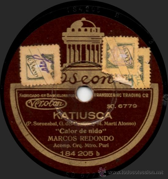 Discos de pizarra: Marcos Redondo - Katiusca - Pizarra Odeon 184.205 - Espa&ntilde;a - Foto 2