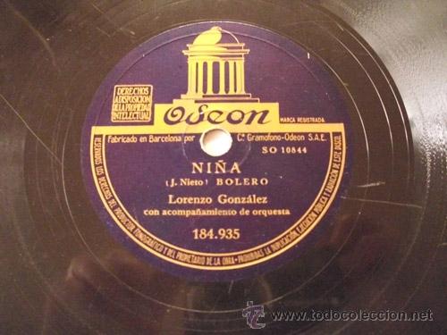 Discos de pizarra: LORENZO GONZ&Aacute;LEZ : Cabaretera, Ni&ntilde;a. Odeon 184935 - Foto 1