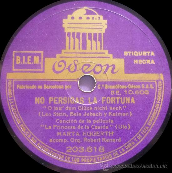 Discos de pizarra: Orq. Bohemios Vieneses / Marta Eggerth - La Princesa De La Czarda - Pizarra Odeon 203.618 - Foto 2