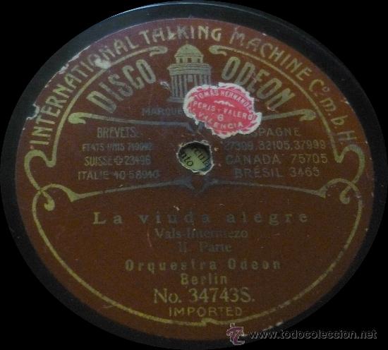 Discos de pizarra: Orquesta Odeon Berl&iacute;n - La Viuda Alegre - Pizarra Disco Odeon - N&ordm; 34737S / 34743S - Foto 1