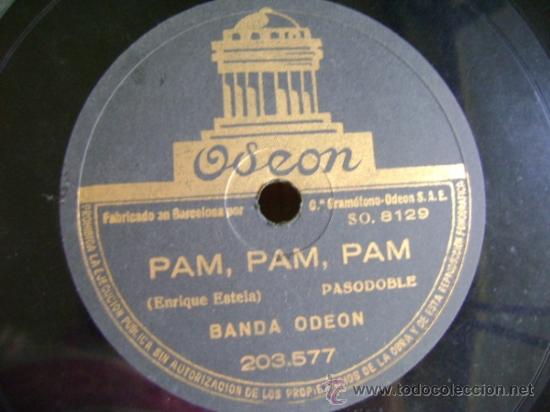 Discos de pizarra: Disco de pizarra Ode&oacute;n 203577. Banda Ode&oacute;n: Pam, Pam, Pam (pasodoble) / Luna de Miel (Java) - Foto 1
