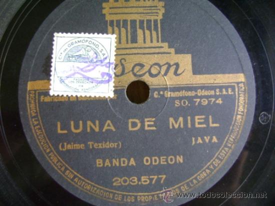 Discos de pizarra: Disco de pizarra Ode&oacute;n 203577. Banda Ode&oacute;n: Pam, Pam, Pam (pasodoble) / Luna de Miel (Java) - Foto 3