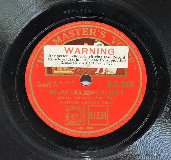 Discos de pizarra: Disco Gram&oacute;fono. Richard Crooks. Tenor. N&ordm; 65 - Foto 1