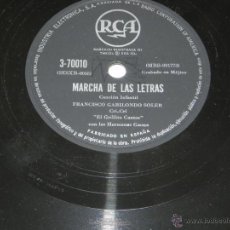 Discos de pizarra: DISCO DE PIZARRA FRANCISCO GABILONDO SOLER, COCHINITOS DORMILONES / MARCHA DE LAS LETRAS, ED. RCA.