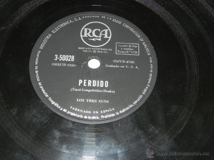 Discos de pizarra: DISCO DE PIZARRA LOS TRES SUNS, PERDIDO / PARA TI, ED. RCA. - Foto 1