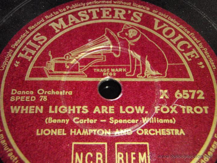 Discos de pizarra: LIONEL HAMPTON & ORCHESTRA ( HOT MALLETS - WHEN LIGHTS ARE LOW ) ENGLAND HMV - Foto 1