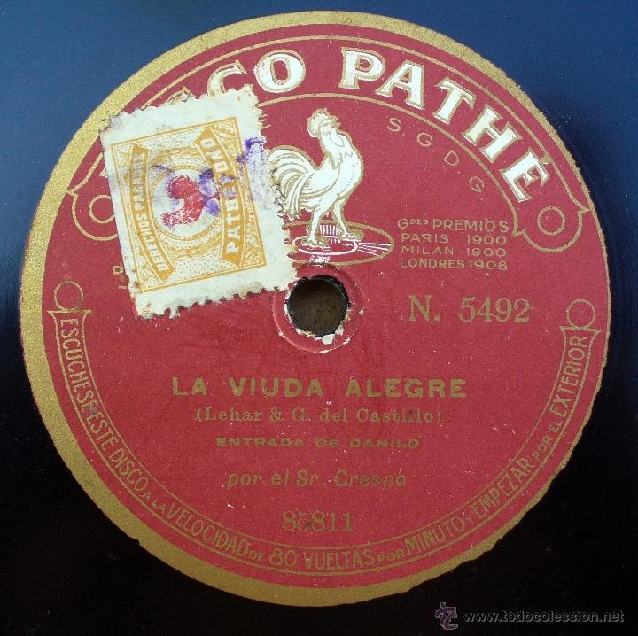 Discos de pizarra: DISCO PATHE - LA VIUDA ALEGRE - Foto 1