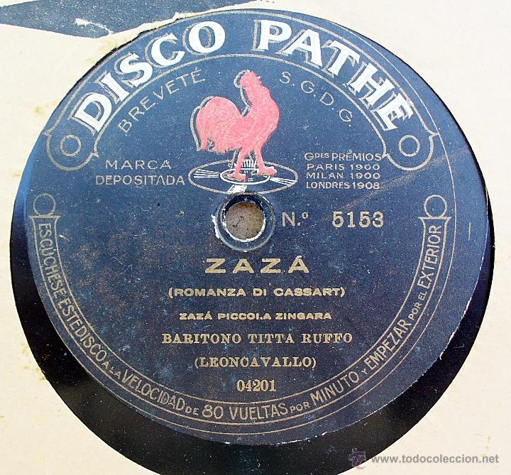 Discos de pizarra: DISCO PATHE - ZAZ&Aacute; - BARITONO TITTA RUFFO - Foto 1