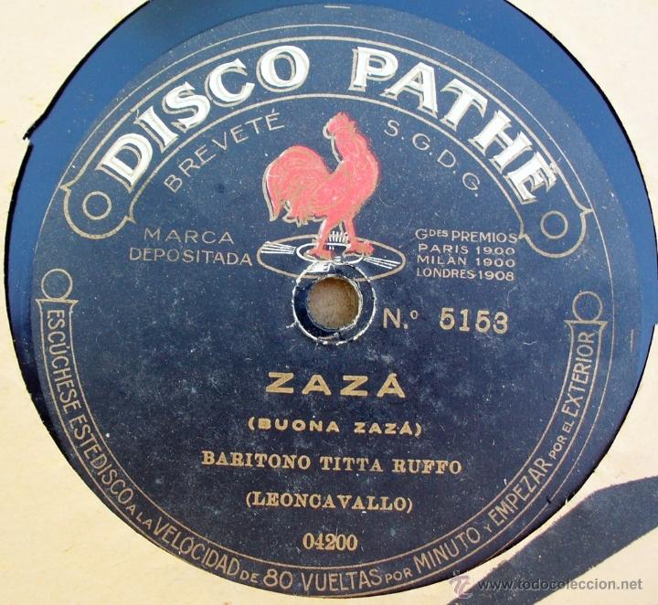 Discos de pizarra: DISCO PATHE - ZAZ&Aacute; - BARITONO TITTA RUFFO - Foto 2