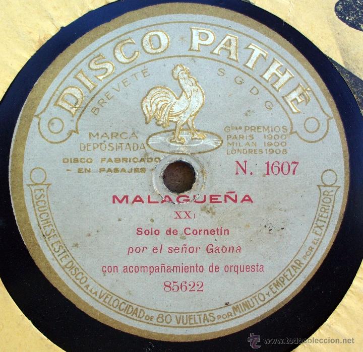 Discos de pizarra: DISCO PATHE - MALAGUE&Ntilde;A, LES SAUTERELLES - SOLOS DE CORNET&Iacute;N - Foto 1