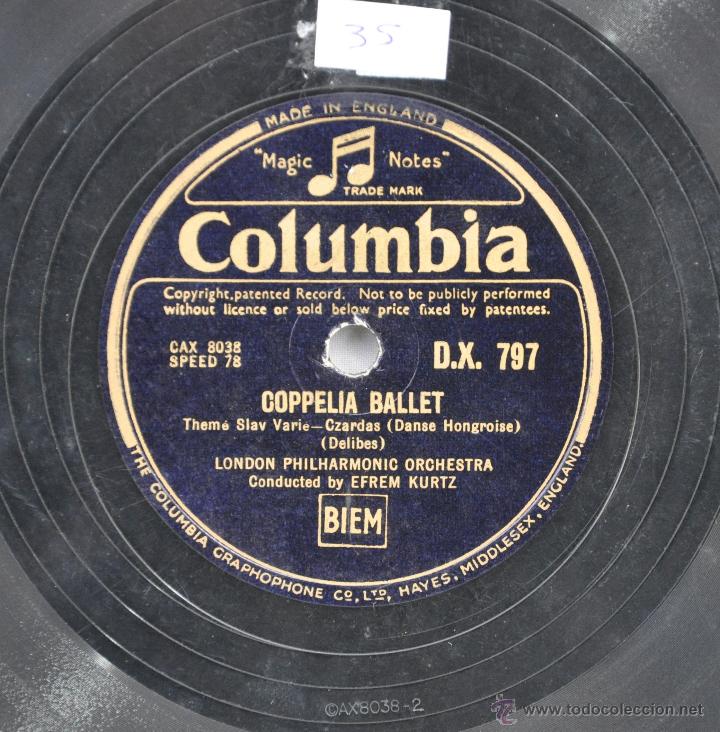 Discos de pizarra: DISCO GRAMOFONO. COPPELIA BALLET. DELIBES. N&ordm; 35 - Foto 1