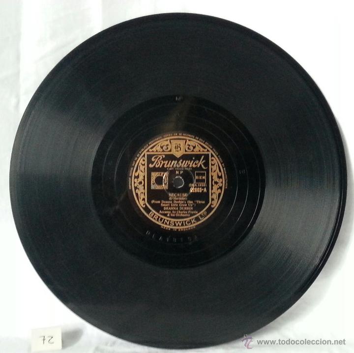 Discos de pizarra: DISCO GRAMOFONO. BECAUSE. DEANNA DURBIN. N&ordm; 72 - Foto 1