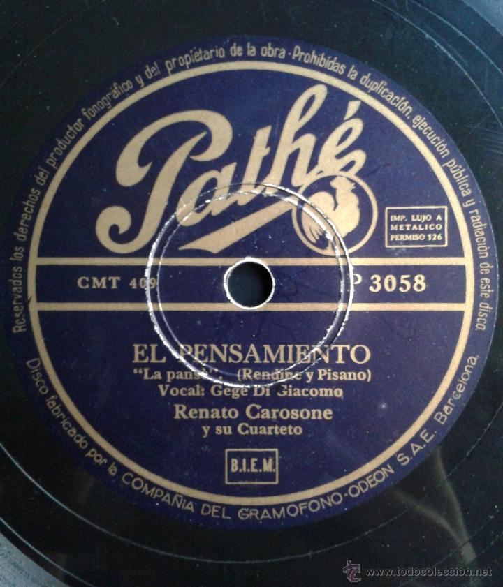 Discos de pizarra: Renato Carosone y su cuarteto - El Pensamiento / Maruzzella - Foto 1