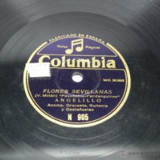 Discos de pizarra: DISCO DE PIZARRA DE ANGELILLO, FLORES SEVILLANAS / CON LA VIRGEN TE COMPARO, N. 905, ED. COLUMBIA, G
