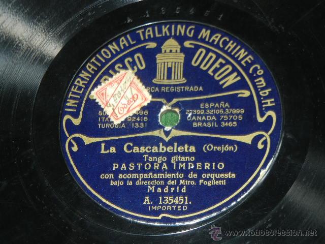 Discos de pizarra: PASTORA IMPERIO - LA BAILAORA / LA CASCABELETA - ODEON A.135460/A.135451 - Foto 3