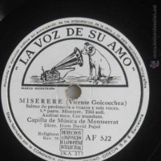 Discos de pizarra: MISERERE DE GOICOECHEA. CAPILLA DE MÚSICA DE MONTSERRAT. DIRECTOR DAVID PUJOL