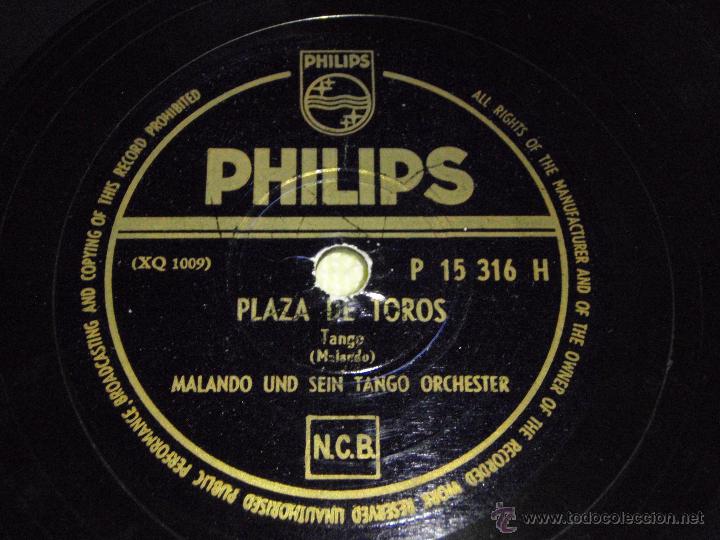 Discos de pizarra: MALANDO UND SEIN TANGO ORCHESTER ( PLAZA DE TOROS - PLEGARIA ) TANGO    PHILIPS - Foto 1