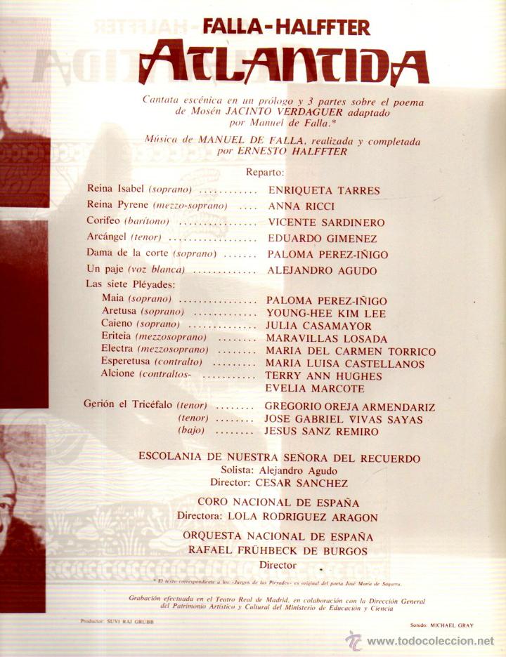 Discos de pizarra: CAJA OPERA: 2 LPS + LIBRETO. FALLA -HALFFTER. ATLANTIDA. a&ntilde;o: 1982 - Foto 4