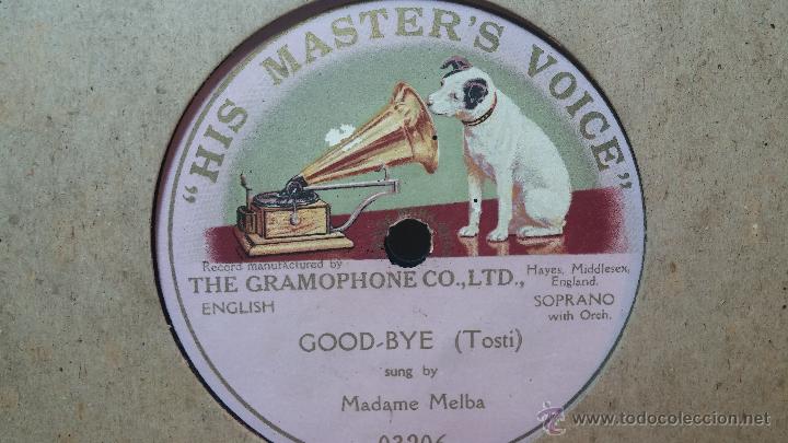 Discos de pizarra: Disco de pizarra antiguo, MADAME MELBA..... Good BYE - Foto 2
