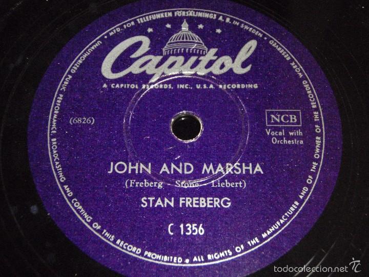 Discos de pizarra: STAN FREBERG  VOCAL WITH ORCHESTRA  ( JOHN AND MARSHA - RAGTIME DAN )   CAPITOL - Foto 1