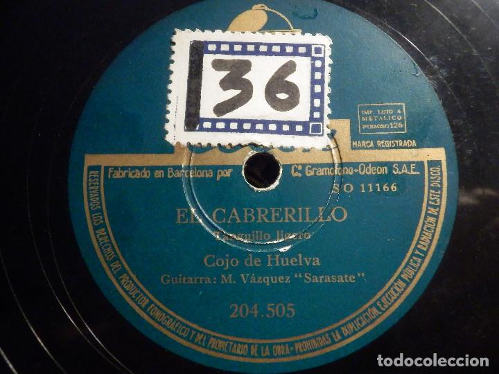 Discos de pizarra: Disco de Pizarra - Cojo de Huelva - El Cabrerillo / Campanitas de la Aldea - Odeon 204.505 - Foto 2