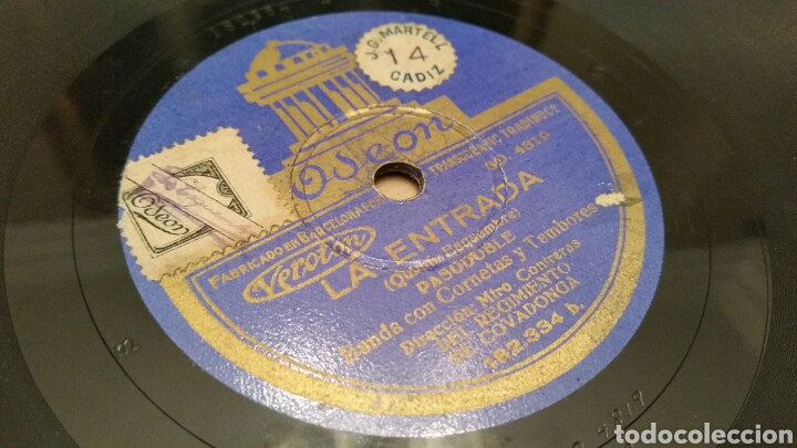Discos de pizarra: Disco de Gram&oacute;fono (Pizarra). Pasodoble. La Org&iacute;a Dorada y La Entrada. ODEON - Foto 2