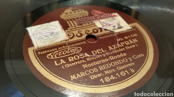 Discos de pizarra: Disco de Gram&oacute;fono (Pizarra). La Rosa del Azafr&aacute;n. ODEON. 78 Rev. - Foto 2