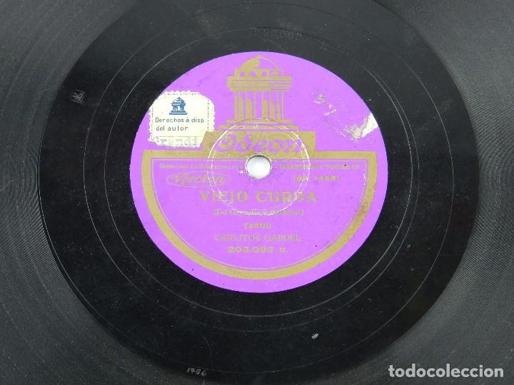 Discos de pizarra: Disco de Pizarra CARLITOS GARDEL / Viejo Curda / Noche de Reyes, Ed.Ode&oacute;n, Buen estado de conservaci - Foto 4