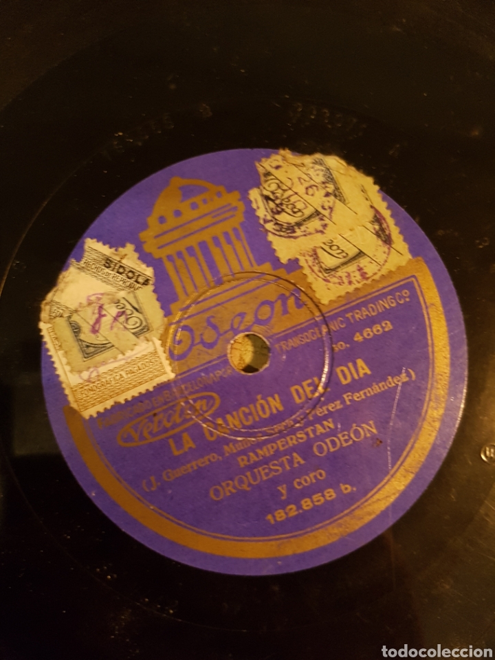 Discos de pizarra: cancion del dia, orquesta odeon, disco de pizarra - Foto 1