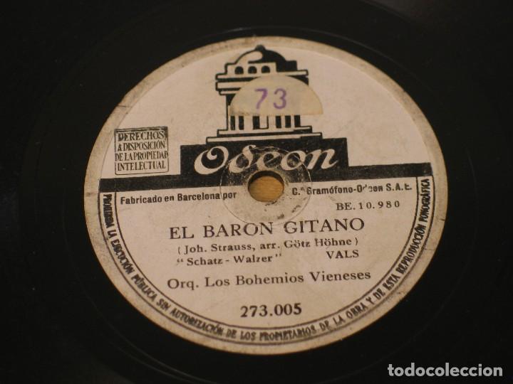 Discos de pizarra: Orquesta Los Bohemios Vieneses - El Baron Gitano / La Viuda Alegre - Odeon 273.005 - Foto 1