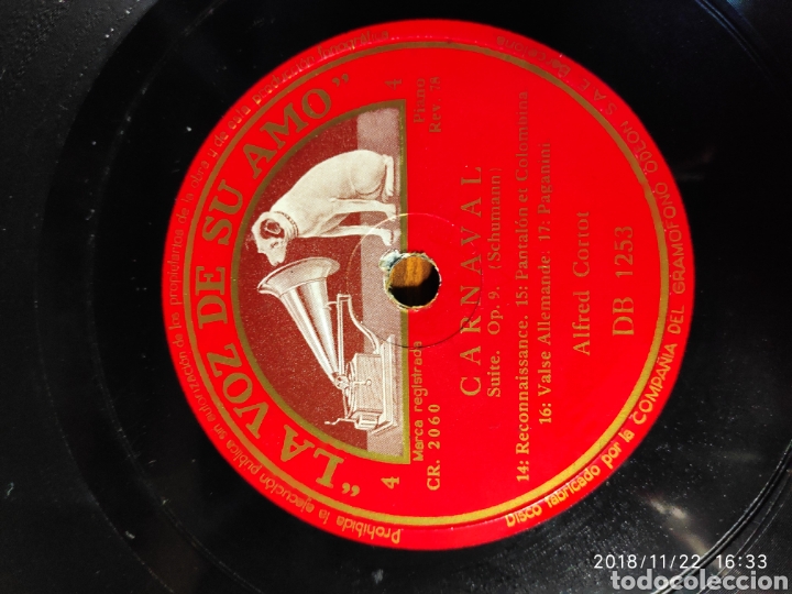 Discos de pizarra: Disco pizarra. Alfred cortot. Carnaval - Foto 1