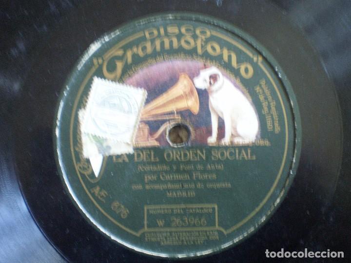 Discos de pizarra: DISCO PIZARRA. CARMEN FLORES. LA DEL ORDEN SOCIAL + A LA TIENTA