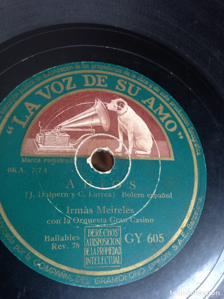 Discos de pizarra: Adi&oacute;s bolero irmas Meireles - Foto 1
