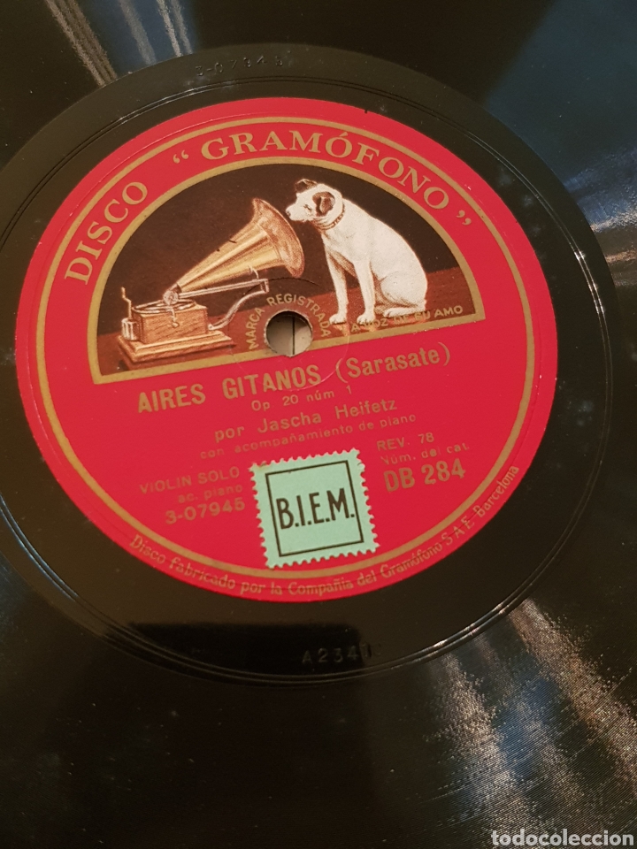 Discos de pizarra: SARASATE - AIRES GITANOS - JASCHA HEIFETZ DISCO PIZARRA 78 RPM