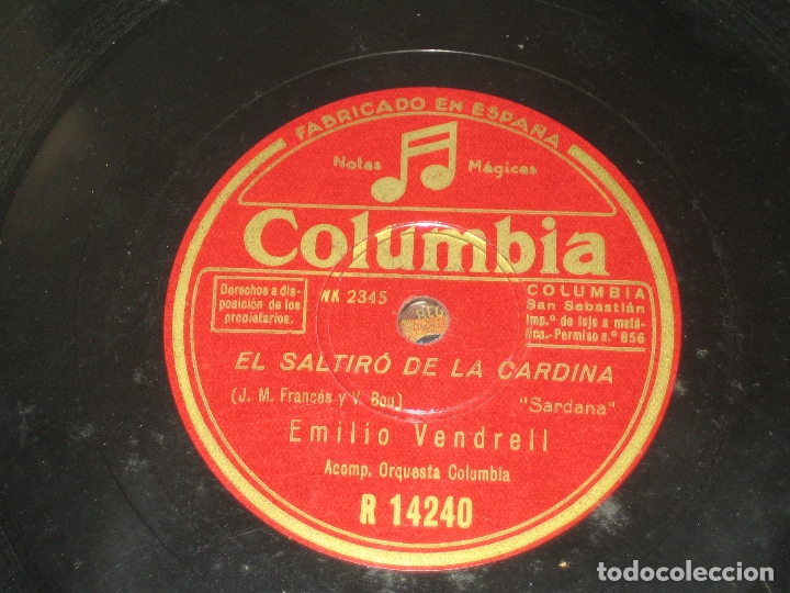 Discos de pizarra: EMILIO VENDRELL - EL SATIRO DE LA CARDINA - PER TU PLORO - Foto 1